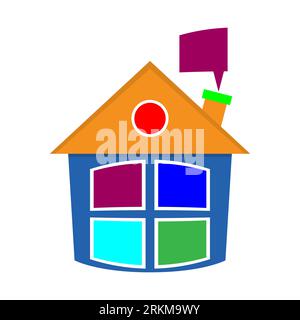 Colorful cute cartoon house with colored smoke from the chimney. Stock Vektor