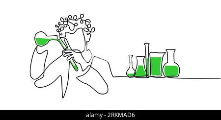 Continuous one single line of nerd scientist doing experiment isolated on white background. Stock Vektor