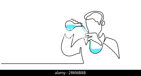 Kontinuierlich eine einzelne Linie von Wissenschaftlern, die Experimente auf weißem Hintergrund durchführen. Stock Vektor