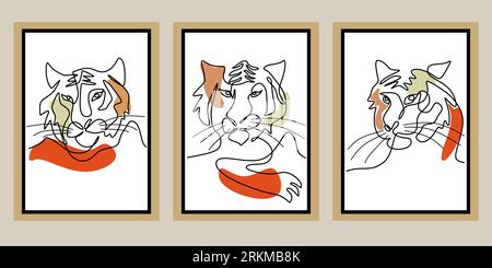Durchgehende eine Reihe von drei surrealen Tigerplakaten Stock Vektor