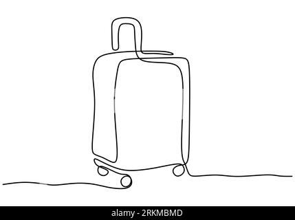 Continuous one line of a travel bag luggage stroller isolated on white background. Stock Vektor