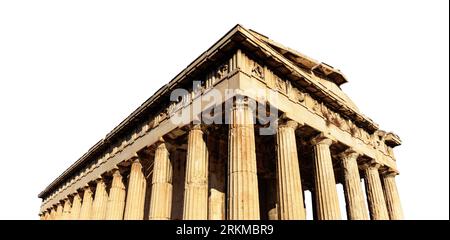 Athens, Greece. Hephaestus temple isolated on white transparent background, Front high angle view Stock Photo