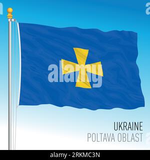 Ukraine, Poltava Oblast waving flag, europe, vector illustration Stock Vector