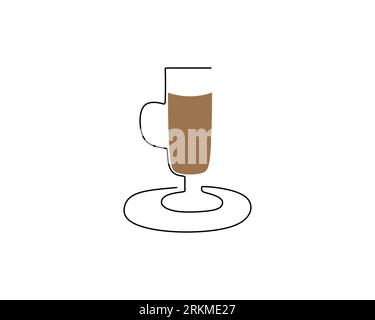 Continuous one single line of Irish Coffee Glass isolated on white background. Stock Vector