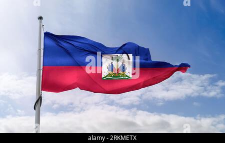 Haitianische Flagge - Realistische Wehende Stoffflagge Stockfoto