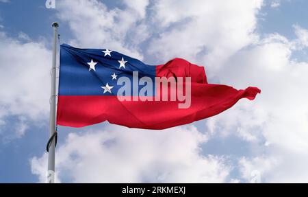 3D-Illustration Einer Samoa-Flagge – realistische wehende Stoffflagge. Stockfoto