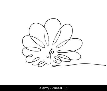 One continuous single line of Peacock. Famous bird line art isolated on white background. Stock Vektor