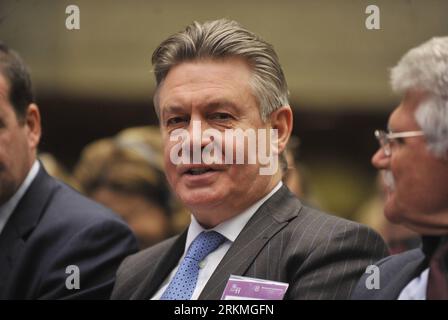 Bildnummer: 56719308  Datum: 16.12.2011  Copyright: imago/Xinhua (111216) -- GENEVA , Dec. 16, 2011 (Xinhua) -- European Commissioner for Trade Karel De Gucht is seen during the openning session of the Eighth Ministerial Conference in Geneva, Switzerland, Dec. 15, 2011. Trade ministers from all over the world are expected to discuss trade-related topics such as Importance of the Multilateral Trading System and the WTO , Trade and Development and Doha Development Agenda during the three days meeting.The Conference will also take up the accessions of three new members: Russia, Samoa and Monteneg Stock Photo