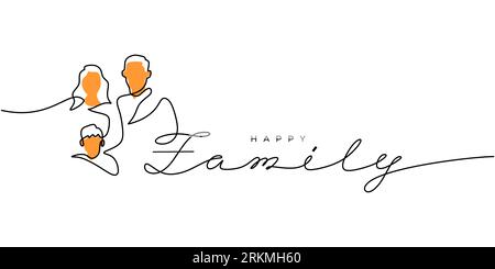Continuous one single line of happy family poster isolated on white background. Stock Vector