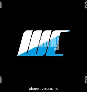 Logo-Design mit WC-Buchstaben auf schwarzem Hintergrund. WC Creative Initials Letter Logo Konzept. WC-Symbol-Design. Design mit weißen und blauen Buchstaben auf schwarzem bac Stock Vektor