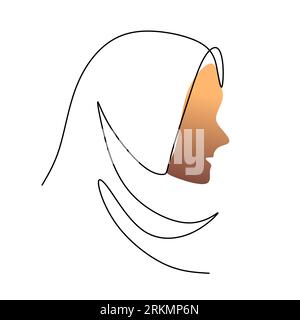 Durchgehende eine einzelne Linie oranger Hijab-Frau isoliert auf weißem Hintergrund. Stock Vektor