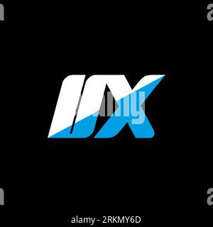 Logo-Design mit UX-Buchstaben auf schwarzem Hintergrund. UX Creative Initials Letter Logo Konzept. UX-Symboldesign. UX Design mit weißen und blauen Buchstaben auf schwarzem bac Stock Vektor