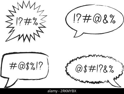 swear speech bubble set in aggressive naive doodle sketch style. Stock Vector