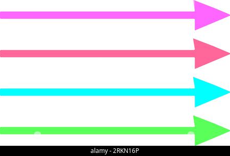 Long horizontal arrows. Straight colored green, pink, blue, red arrows. Vector icons. Stock Vektor