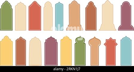 islamische Fenstergruppe Formen. Arabischer muslimischer Formbogen. Ramadan kareem Silhouette Moscheetor. Islamische Arabeske. Vektorillustration des Rohteils isoliert auf W Stock Vektor