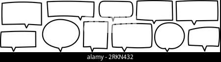 Zeilen-Sprechblasen und Textballons im Cartoon-Stil. Handschriftliche Skizzen und Kritzeleien erzeugen Cloud-Symbole für Sprache, Text und Dialog. Flach Stock Vektor
