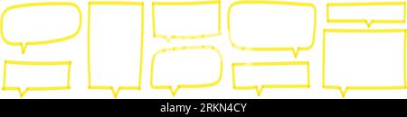 Sprechblasen und Textballons, gezeichnet mit Comic-Linie. Handgezeichnete gelbe Markierer, Rahmenelemente. Dialog- und Gesprächsdarstellung. Flacher Vektor Stock Vektor