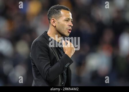 Hull, UK. 25th Aug, 2023. Liam Rosenior head coach of Hull City during the Sky Bet Championship match Hull City vs Bristol City at MKM Stadium, Hull, United Kingdom, 25th August 2023 (Photo by Mark Cosgrove/News Images) in Hull, United Kingdom on 8/25/2023. (Photo by Mark Cosgrove/News Images/Sipa USA) Credit: Sipa USA/Alamy Live News Stock Photo