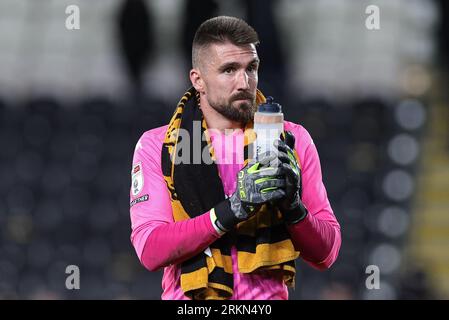 Hull, UK. 25th Aug, 2023. Matt Ingram #1 of Hull City applauds the home fans during the Sky Bet Championship match Hull City vs Bristol City at MKM Stadium, Hull, United Kingdom, 25th August 2023 (Photo by Mark Cosgrove/News Images) in Hull, United Kingdom on 8/25/2023. (Photo by Mark Cosgrove/News Images/Sipa USA) Credit: Sipa USA/Alamy Live News Stock Photo