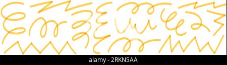 Line and brush spirals icons with strokes. curve, squiggle, and hand drawn swoosh. Arrow and squiggly swirl. Flat vector illustrations isolated Stock Vektor