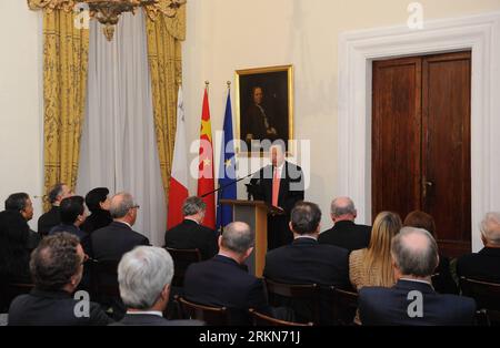 Bildnummer: 57009204  Datum: 02.02.2012  Copyright: imago/Xinhua (120202) -- VALLETTA(MALTA), Feb. 2, 2012 (Xinhua) -- Zhang Keyuan, Chinese ambassador to Malta, addresses a seminar marking the 40th anniversary of the establishment of diplomatic ties between China and Malta in Valletta, capital of Malta, Feb. 2, 2012. The ties between China and Malta have been successful and fruitful, Zhang Keyuan said here Thursday on the occasion of the 40th founding anniversary of the two countries diplomatic relations. (Xinhua/Wang Qingqin) MALTA-CHINA-DIPLOMATIC RELATIONS-ANNIVERSARY PUBLICATIONxNOTxINxCH Stock Photo