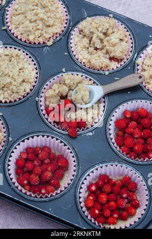 selbstgemachte Streusel aus wilden Erdbeeren Stockfoto