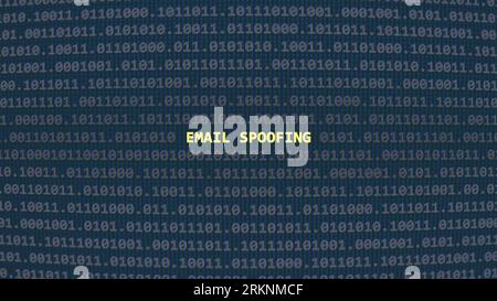 E-Mail-Spoofing bei Cyberangriffen. Vulnerability Text in binärem System ascii Art-Stil, Code auf dem Editorbildschirm. Text in Englisch, englischer Text Stockfoto
