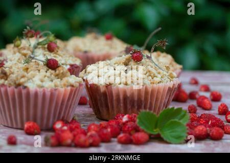 selbstgemachte Streusel aus wilden Erdbeeren Stockfoto