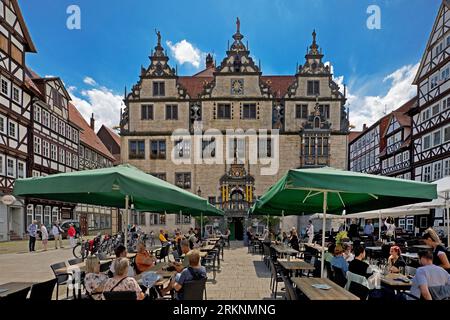 Rathaus von Muenden in der historischen Altstadt, Weserrenaissance, Deutschland, Niedersachsen, Hannoversch Muenden Stockfoto