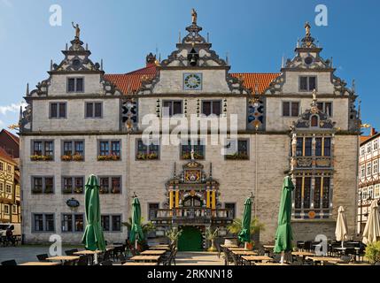 Rathaus von Muenden in der historischen Altstadt, Weserrenaissance, Deutschland, Niedersachsen, Hannoversch Muenden Stockfoto