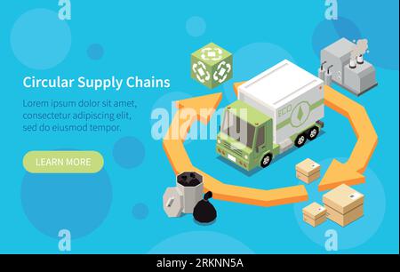 Sustainable manufacturing isometric web banner depicting circular supply chains vector illustration Stock Vector