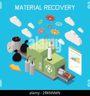 Sustainable manufacturing abstract  background decorated isometric icons on theme of material recovery vector illustration Stock Vektor