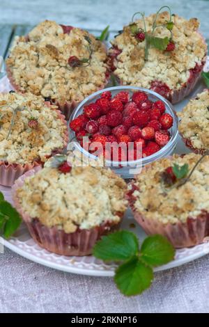 selbstgemachte Streusel aus wilden Erdbeeren Stockfoto