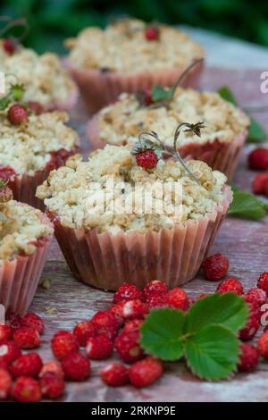 selbstgemachte Streusel aus wilden Erdbeeren Stockfoto