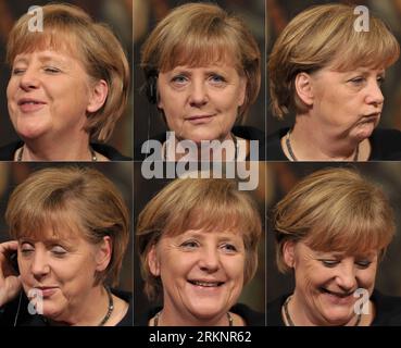 Bildnummer: 57408261 Datum: 13.03.2012 Copyright: imago/Xinhua (120314) -- ROM, 14. März 2012 (Xinhua) -- Kombinationsfoto vom 13. März 2012 zeigt die Gesichtsausdrücke der deutschen Bundeskanzlerin Angela Merkel auf einer Pressekonferenz in Rom, Italien. Merkel traf sich am Dienstag hier mit Italiens Premierminister Mario Monti. (Xinhua/Wang Qingqin) (dtf) ITALIEN-ROM-MERKEL PUBLICATIONxNOTxINxCHN People Politik Montage Fotomontage Mimik xbs x0x 2012 Quadrat 57408261 Datum 13 03 2012 Copyright Imago XINHUA Rom 14. März 2012 XINHUA Combination Foto aufgenommen AM 13. März 2012 zeigt den Gesichtsausdruck Stockfoto