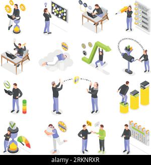Personal productivity isometric icons set of people planning work doing successful career striving to achieve goal isolated vector illustration Stock Vektor