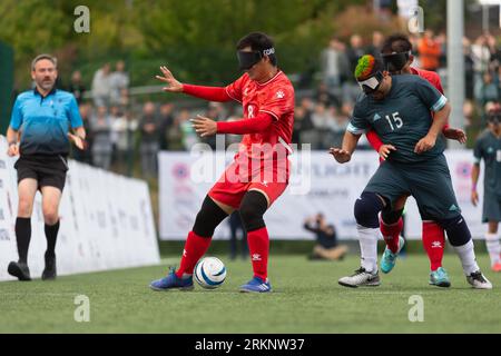 Birmingham, Großbritannien. 25. August 2023. Argentinien gewinnt das Finale der IBSA Blind Football World Cup mit 2:1 im Elfmeterschießen gegen China an der Birmingham University am 25. August 2023. Quelle: Peter Lopeman/Alamy Live News Stockfoto