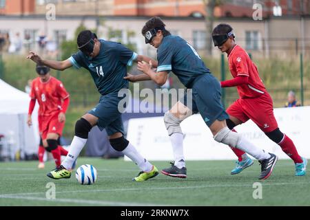 Birmingham, Großbritannien. 25. August 2023. Argentinien gewinnt das Finale der IBSA Blind Football World Cup mit 2:1 im Elfmeterschießen gegen China an der Birmingham University am 25. August 2023. Quelle: Peter Lopeman/Alamy Live News Stockfoto