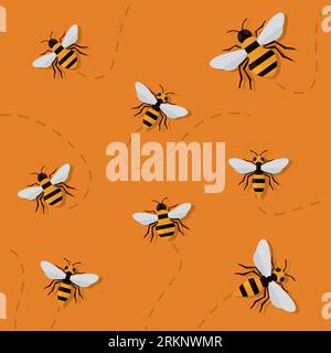 Nahtloses Muster Hintergrund mit Bienen- und Wespeninsektensymbolen Vektor Stock Vektor