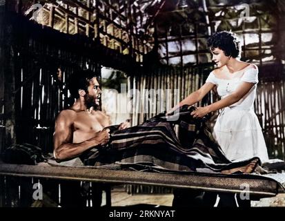 Ricardo Montalban, Ariandne Welter, On-Set des mexikanischen Films, 'Sombra verde', englischer Titel: 'Unberührt', 1954, US-Vertrieb über Excelsior Pictures, 1956 Stockfoto