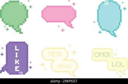 Satz pixelierter Comic-Sprechblasen-Chats Vektor Stock Vektor