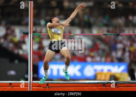 National Athletics Centre, Budapest, Ungarn. 25. August 2023. Niklas Kaul (GER), 25. AUGUST 2023 - Leichtathletik: Leichtathletik-Weltmeisterschaften Budapest 2023 Männer-Decathlon - Hochsprung im Nationalen Leichtathletik-Zentrum, Budapest, Ungarn. Quelle: Yohei Osada/AFLO SPORT/Alamy Live News Stockfoto