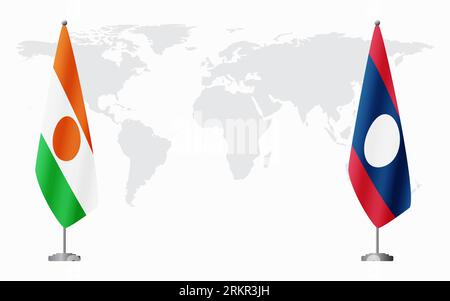 Niger and Laos flags for official meeting against background of world map. Stock Vector