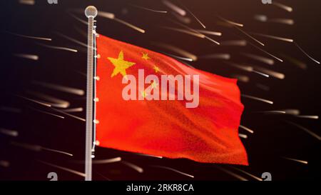 Flag of China made of luminous dots, bottom view. Fluttering in the wind. Vector. Stock Vector