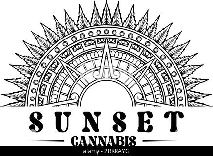 Cannabis kaleidoscope sunset sunflower mandala illustrations monochrome vector illustrations for your work logo, merchandise t-shirt, stickers and lab Stock Vector