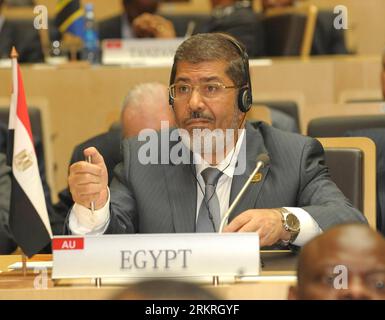 (120715) -- ADDIS ABABA, July 15, 2012 (Xinhua) -- Egyptian President Mohamed Morsi attends the 19th African Union (AU) summit in Addis Ababa, Ethiopia, July 15, 2012. African heads of state and government as well as delegates from regional and international organizations gathered on Sunday for the 19th ordinary session of AU summit in Addis Ababa. (Xinhua/Li Qihua) (zy) ETHIOPIA-AU-SUMMIT PUBLICATIONxNOTxINxCHN Stock Photo