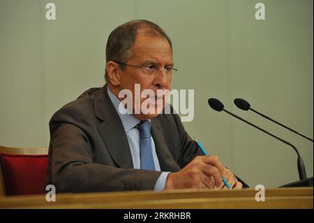 Bildnummer: 58249645  Datum: 16.07.2012  Copyright: imago/Xinhua (120716) -- MOSCOW, July 16, 2012 (Xinhua) -- Russian Foreign Minister Sergei Lavrov speaks during a press conference in Moscow, Russia, July 16, 2012. Lavrov said the calls for Russia to persuade Syrian President Bashar al-Assad to step down are unrealistic , as the president still enjoys supports from a significant part of the Syrian people. (Xinhua) (rh) RUSSIA-MOSCOW-PRESS CONFERENCE PUBLICATIONxNOTxINxCHN People Politik Porträt x0x xst premiumd Highlight 2012 quer      58249645 Date 16 07 2012 Copyright Imago XINHUA  Moscow Stock Photo