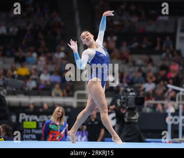 August 25, 2023: Leanne Wong performs her floor routine during Woman's Day 1 of the 2023 U.S. Gymnastics Championships at SAP Arena in San Jose, CA. Kyle Okita/CSM Credit: Cal Sport Media/Alamy Live News Stock Photo