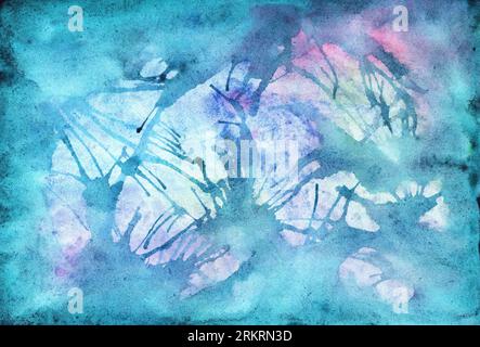 Aquarell Winter Türkis Cyan abstrakter Texturhintergrund. Stockfoto