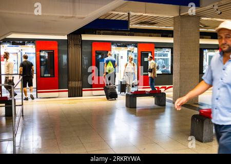 Izmir, Turkey. 20th Aug, 2023. People are seen at the subway station. It is showing the effect of hot weather in ?zmir. People took to the streets despite the hot weather. Credit: SOPA Images Limited/Alamy Live News Stock Photo